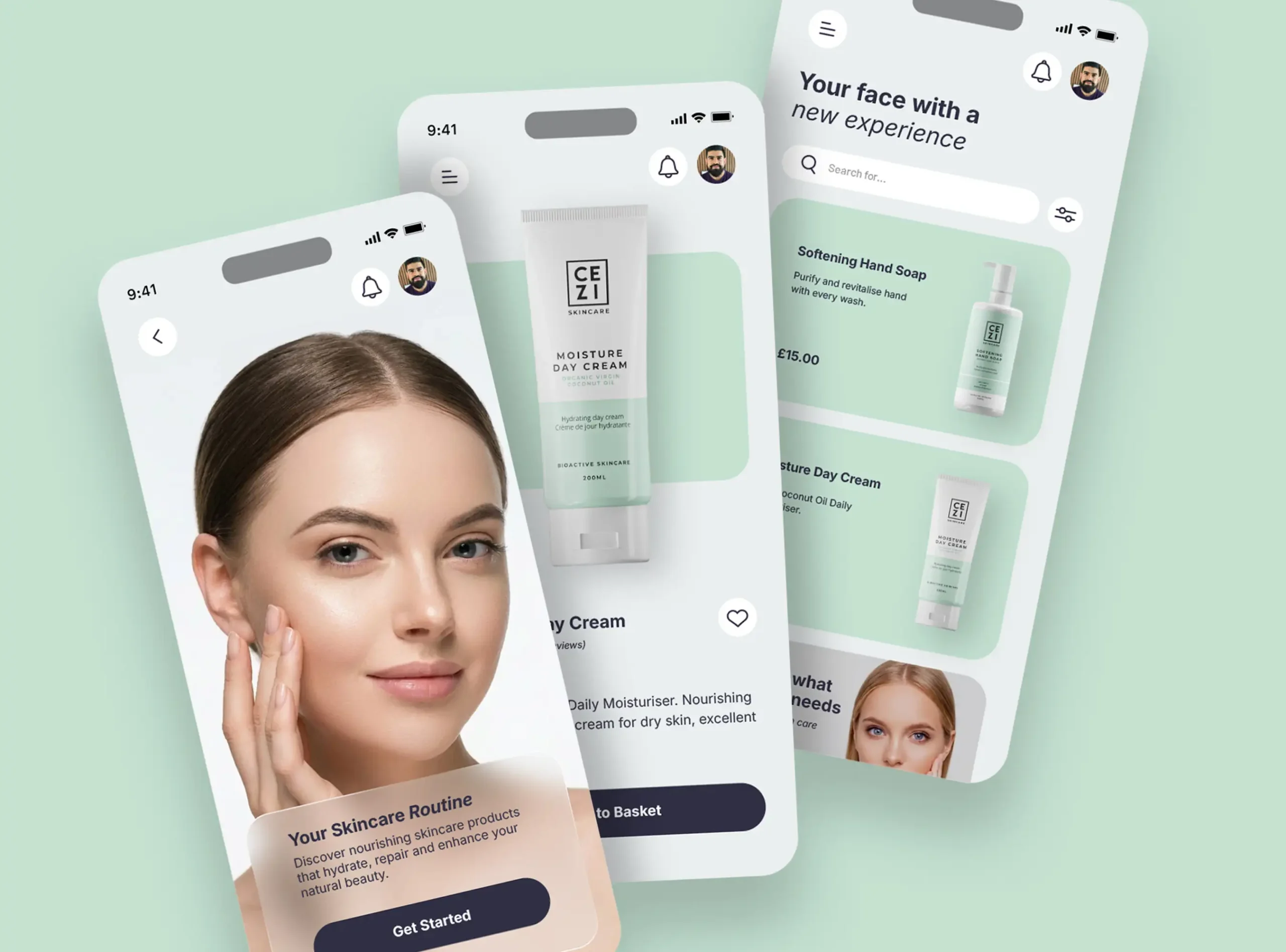 CEZI Skincare app UI design